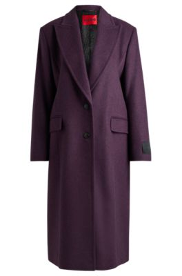 Hugo Boss Long-length Regular-fit Coat With Peak Lapels In Purple