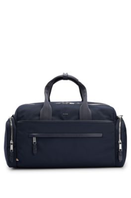 Hugo Boss Logo-trimmed Holdall In Structured Nylon With Smart Sleeve In Dark Blue