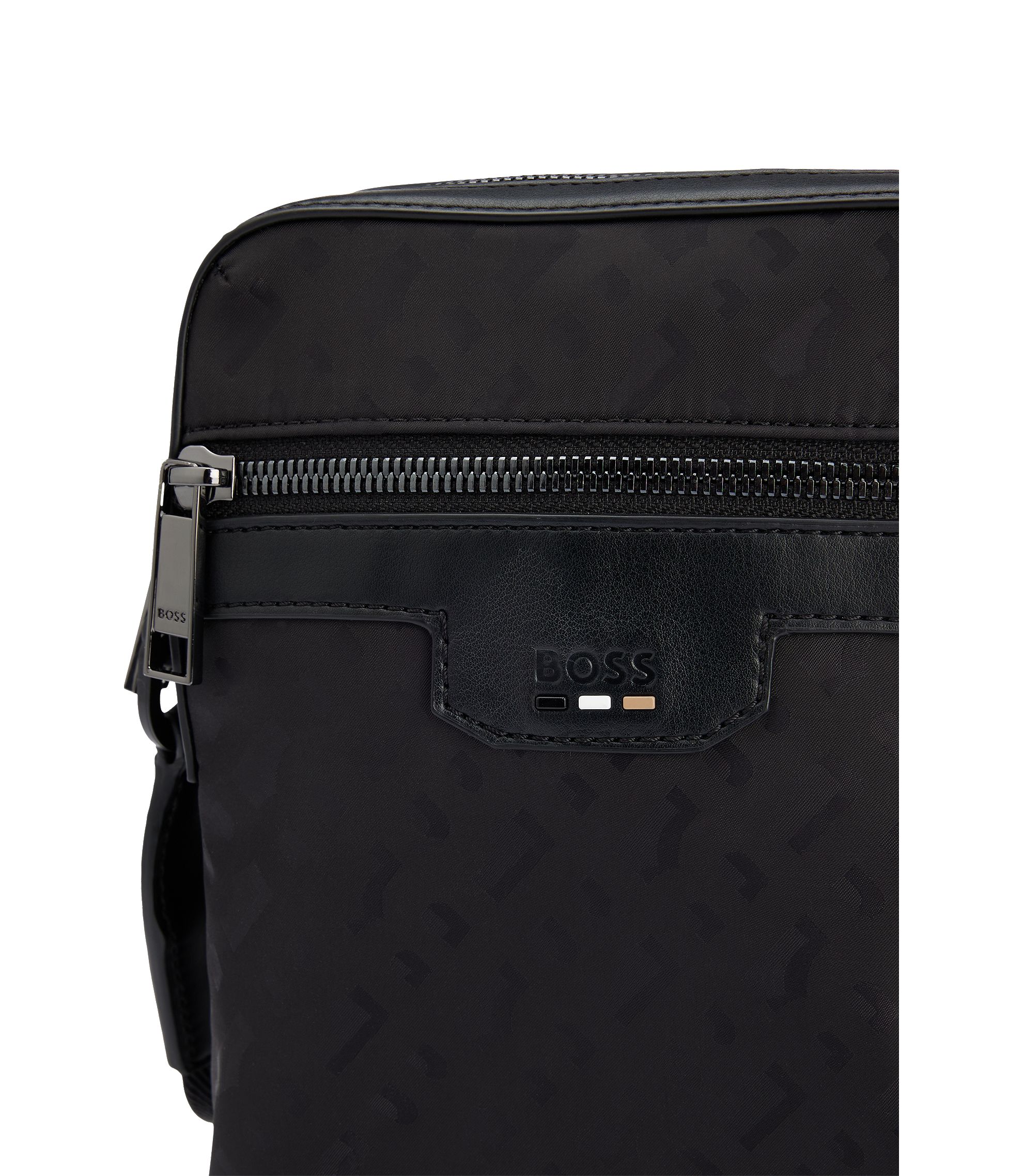 BOSS - Monogram-jacquard reporter bag with logo detail - Black BOSS - Monogram-jacquard reporter bag with logo detail - Black