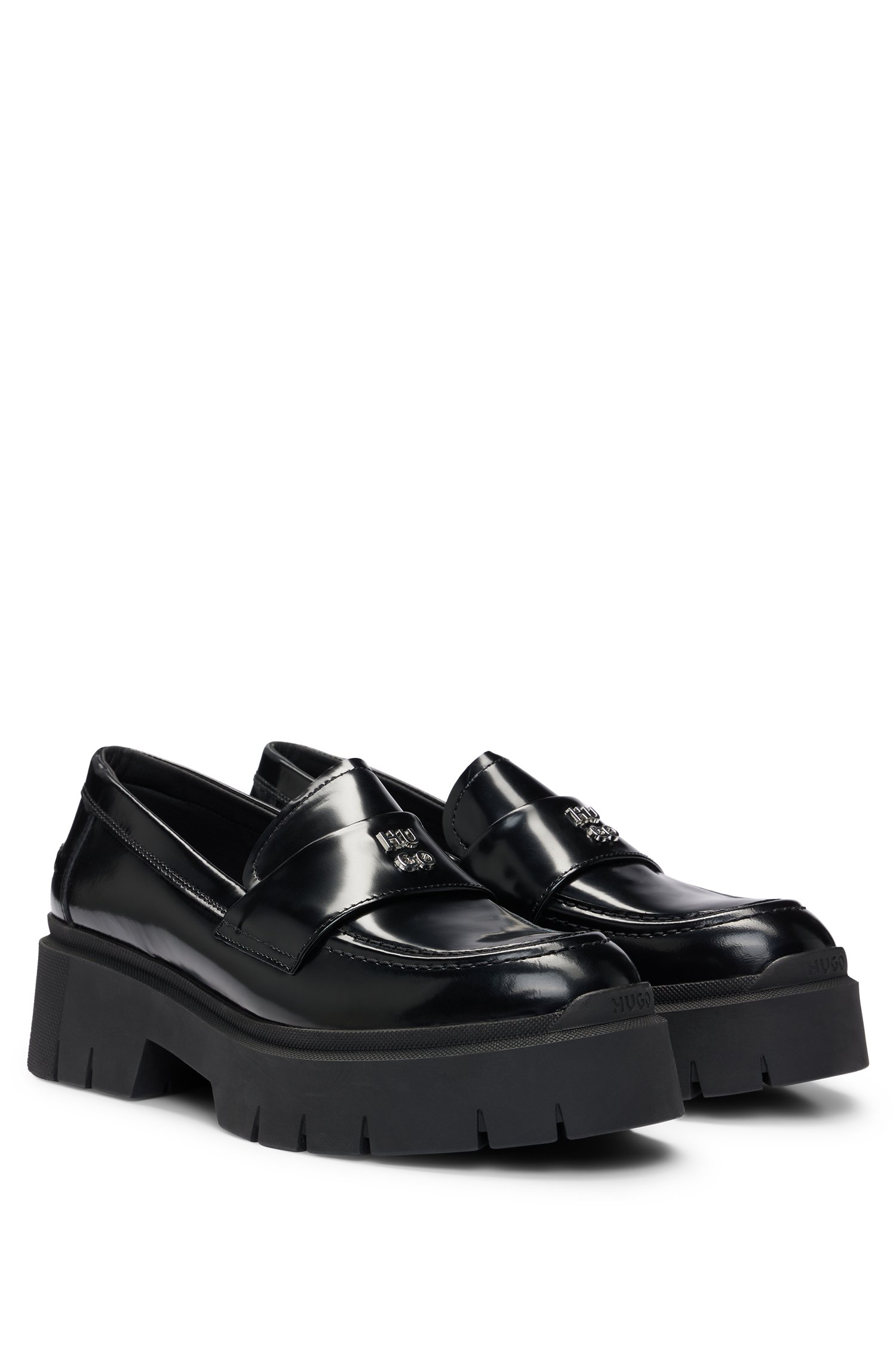 Stacked-logo loafers leather with chunky sole
