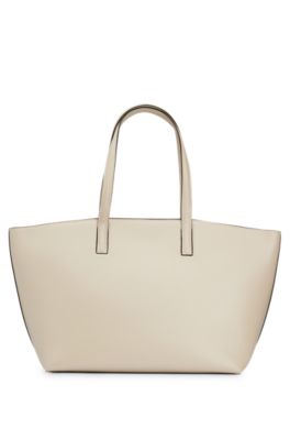 Leather shopper bag with signature hardware, Light Beige