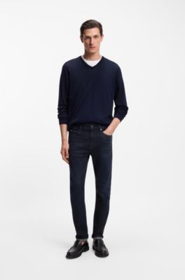Blue slim-fit jeans in cashmere-touch denim, Dark Blue