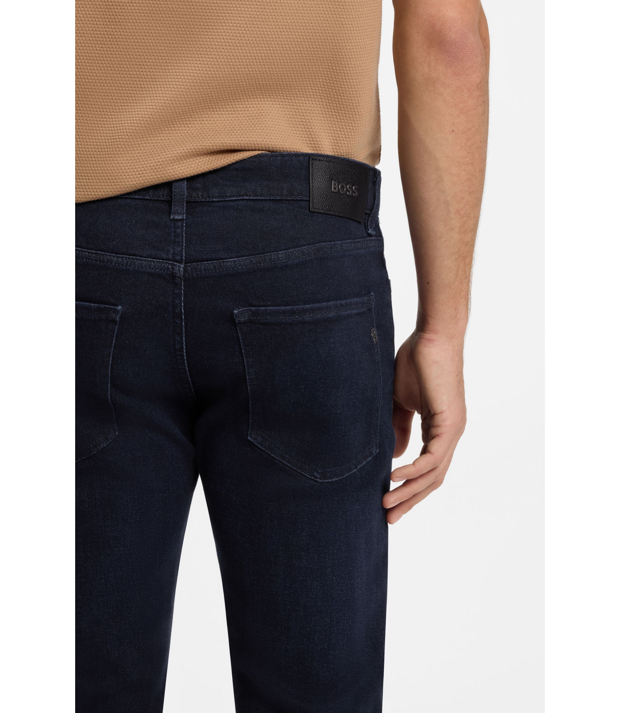 BOSS - Blue slim-fit jeans in cashmere-touch denim - Dark Blue