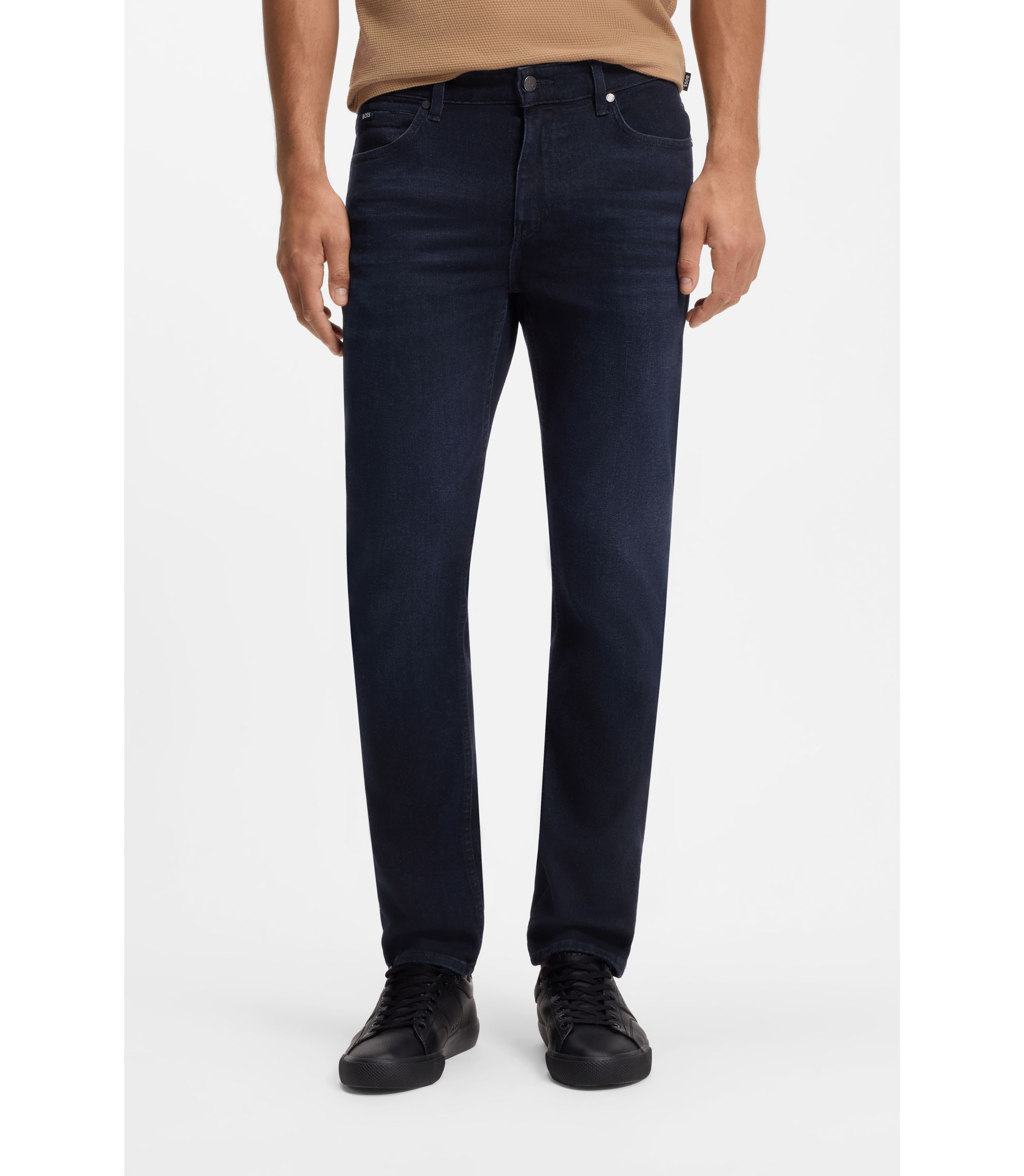 BOSS - Blue slim-fit jeans in cashmere-touch denim - Dark Blue