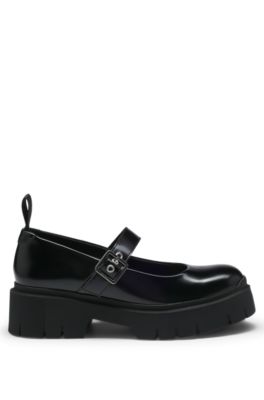 Mary Jane shoes in brush-off leather, Black