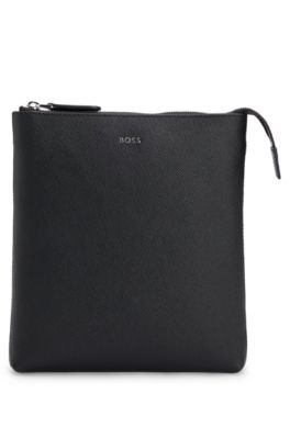 Structured-leather envelope bag with logo lettering- Black Men's All Gifts