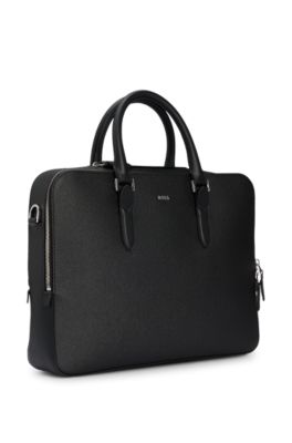 Structured-leather document case with logo lettering, Black