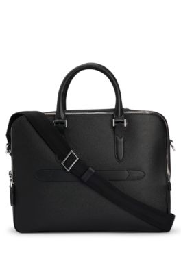 Structured-leather document case with logo lettering, Black