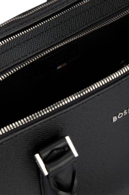 Structured-leather document case with logo lettering, Black