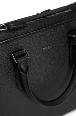 Structured-leather document case with logo lettering, Black