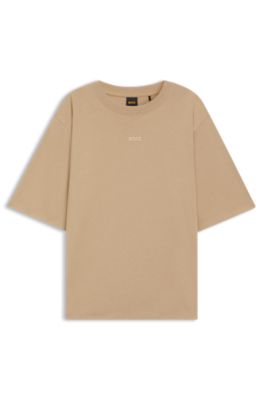 Cotton-jersey T-shirt with puff-print logo, Brown