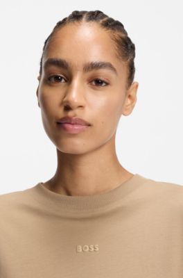 T-shirt Oversized Fit en coton &agrave; logo imprim&eacute; en relief, Marron