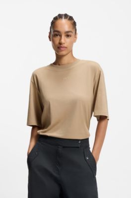 Cotton-jersey T-shirt with puff-print logo, Brown