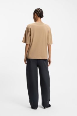 Camiseta oversize fit de algod&oacute;n con logo estampado en relieve, Marr&oacute;n