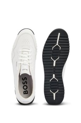 BOSS - Leather trainers with knurled sole and signature details