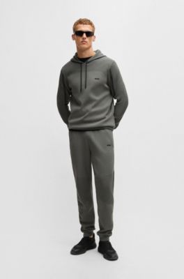 Regular-fit knitted hoodie with stripes and branding, Light Grey