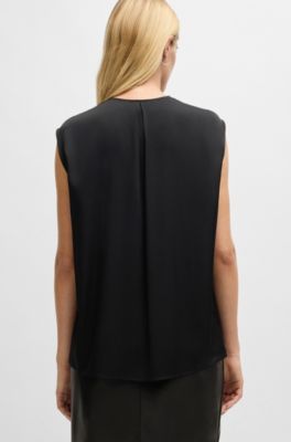 Blusa ajustada sin mangas en seda el&aacute;stica con tapeta oculta, Negro