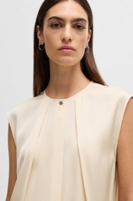 Fitted sleeveless blouse in stretch silk with concealed placket, Light Yellow