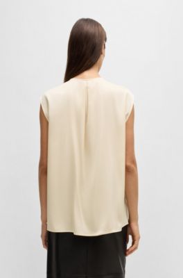 Fitted sleeveless blouse in stretch silk with concealed placket, Light Yellow