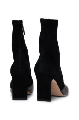 Ankle boots in suede and leather with side zip, Black