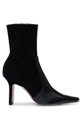 Ankle boots in suede and leather with side zip, Black