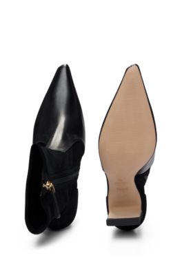 Ankle boots in suede and leather with side zip, Black
