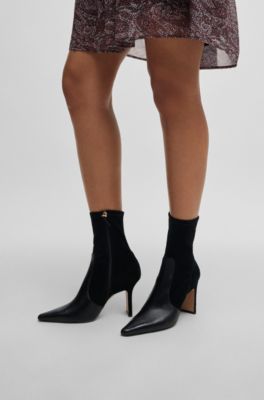 Ankle boots in suede and leather with side zip, Black