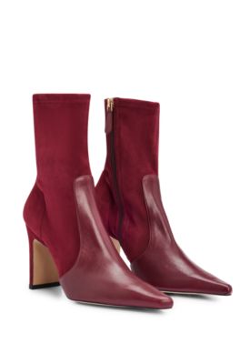 Shop Hugo Boss Ankle Boots In Suede And Leather With Side Zip In Dark Red