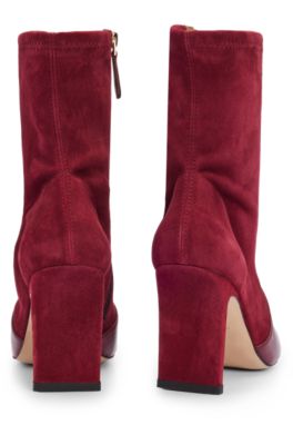 Ankle boots in suede and leather with side zip, Dark Red