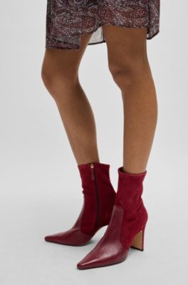 Ankle boots in suede and leather with side zip, Dark Red