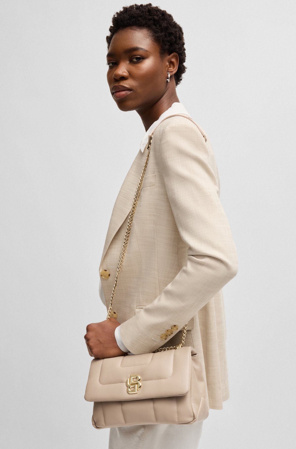 BOSS - Quilted shoulder bag with Double B monogram hardware BOSS - Quilted shoulder bag with Double B monogram hardware