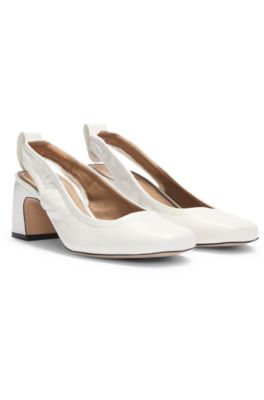 Hugo Boss Leather Slingback Pumps With Double B Monogram In White