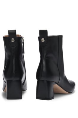 Nappa-leather ankle boots with Double B monogram, Black