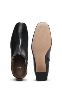 Nappa-leather ankle boots with Double B monogram, Black