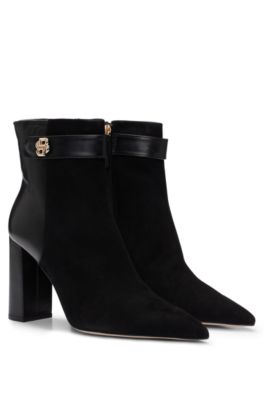 Hugo Boss Block-heel Ankle Boots In Suede And Leather In Black
