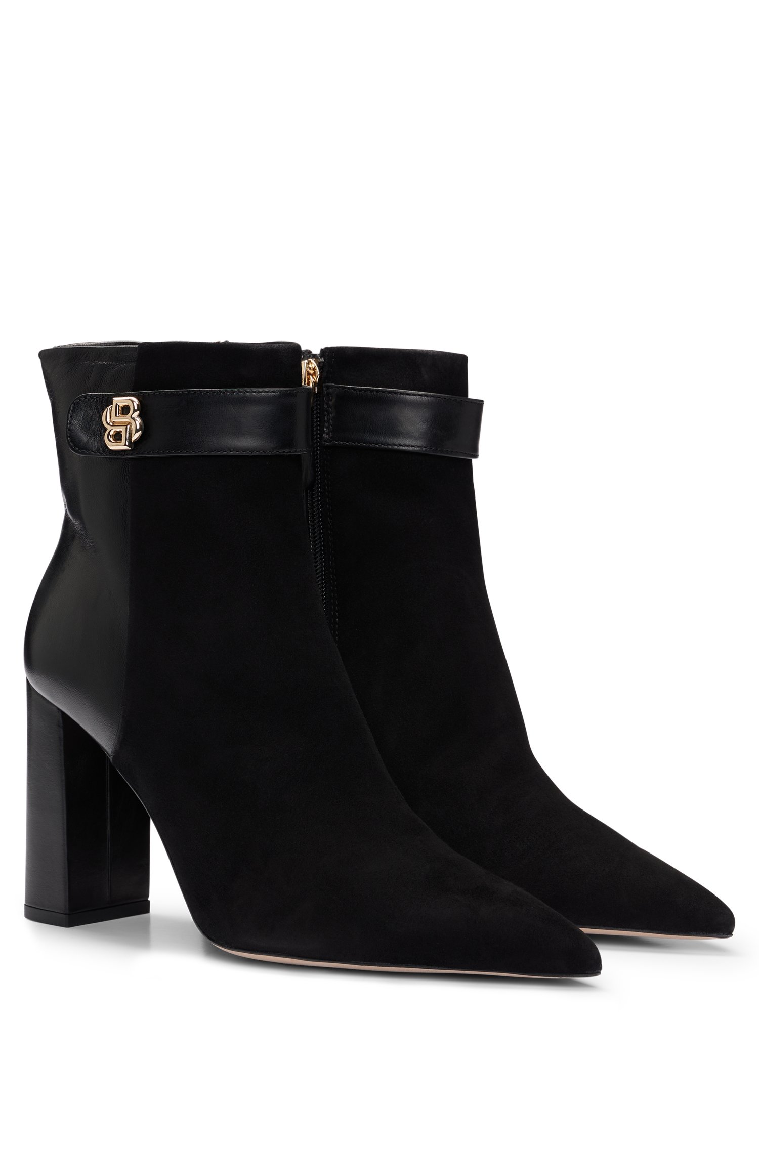 Block-heel ankle boots suede and leather