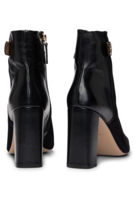 Block-heel ankle boots in suede and leather, Black