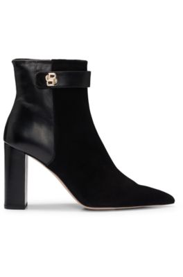 Block-heel ankle boots in suede and leather, Black