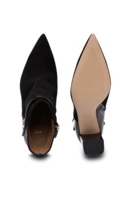 Block-heel ankle boots in suede and leather, Black