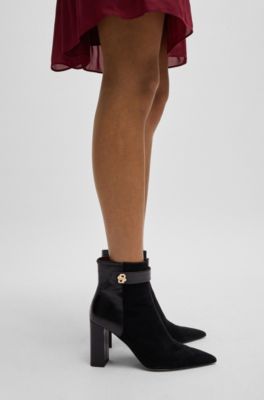 Block-heel ankle boots in suede and leather, Black