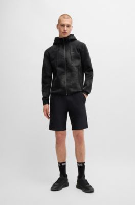 Zip-up hoodie with decorative reflective artwork, Black