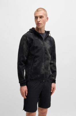 Zip-up hoodie with decorative reflective artwork, Black