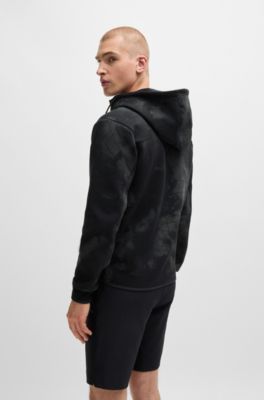 Zip-up hoodie with decorative reflective artwork, Black
