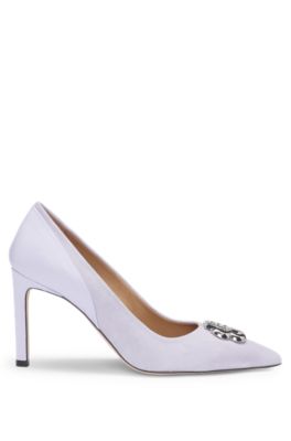 Leather and suede pumps with Double B monogram trim, Purple