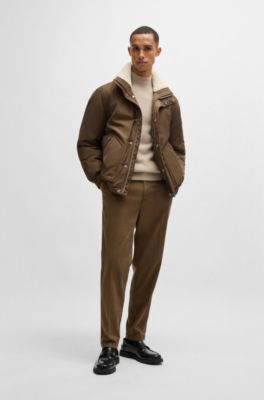 Water-repellent jacket with faux-fur collar, Light Green