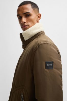 Water-repellent jacket with faux-fur collar, Light Green