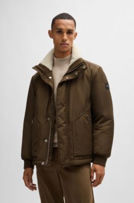 Water-repellent jacket with faux-fur collar, Light Green