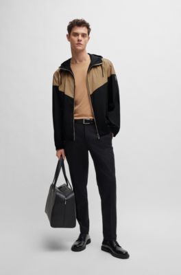 Water-repellent jacket in mixed materials with mesh lining, Beige