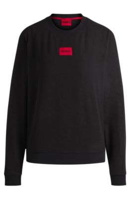 Hugo Boss Relaxed-fit Sweatshirt In Terry With Red Logo Label In Black