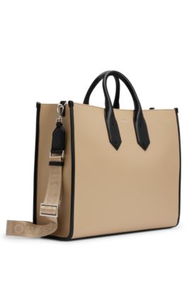 Cabas en similicuir avec d&eacute;tails embl&eacute;matiques, Beige clair